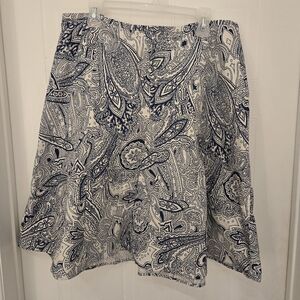 Talbots Plus 18W Navy and White Paisley Circle Skirt Side Zip